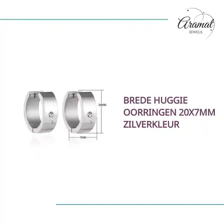 Brede Huggie Oorringen 20x7mm Zilverkleur by@Outfy