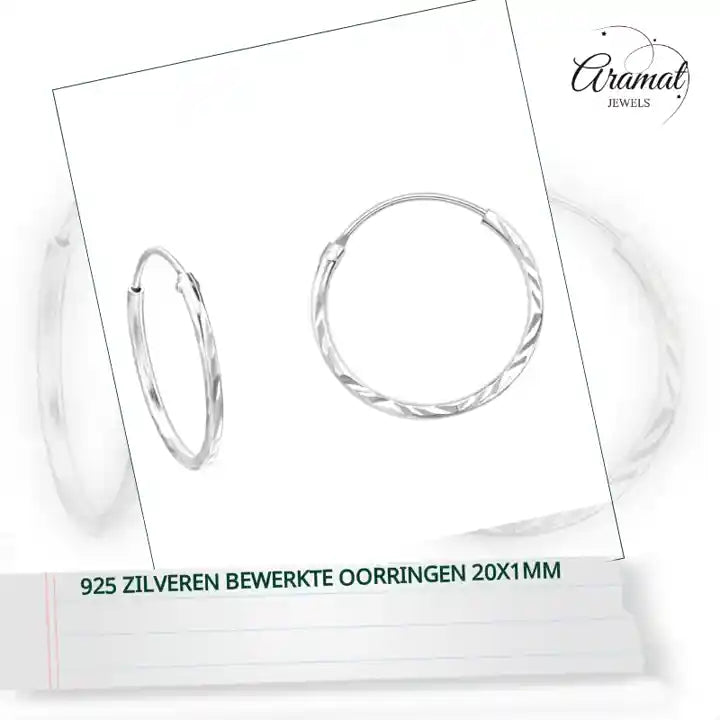 925 Zilveren Bewerkte Oorringen 20x1mm by@Outfy