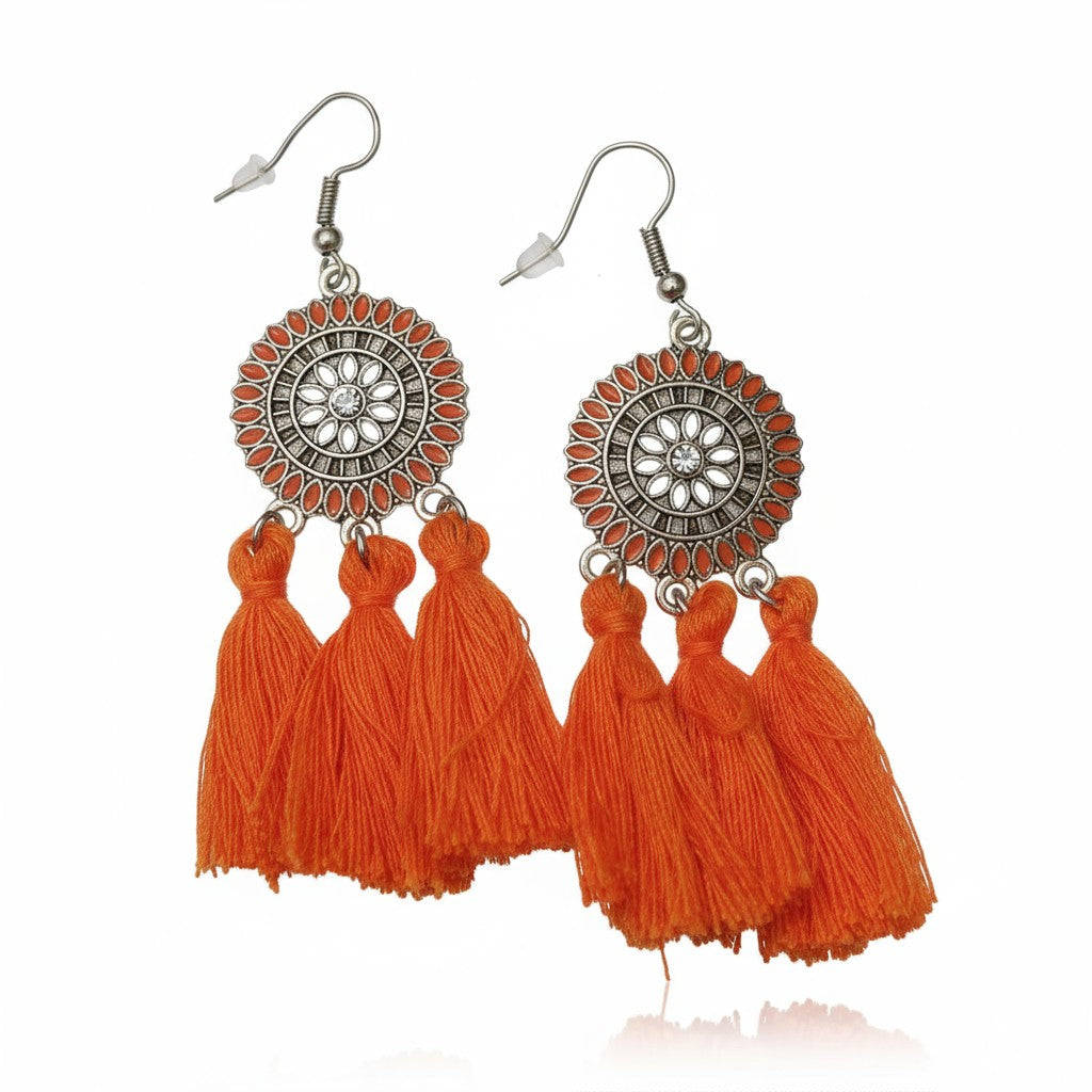 Zomerse Boho Oorhangers Kwastjes Oranje 75mm
