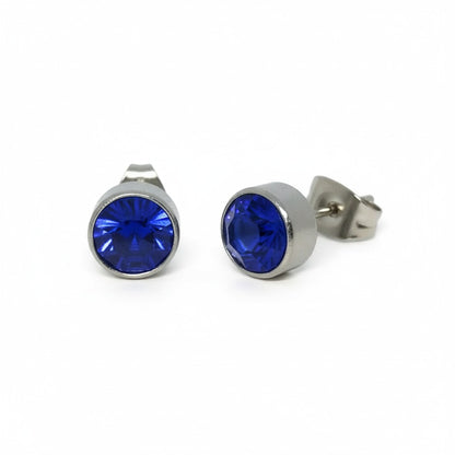 Oorstekers – Staal Kristal Donker Blauw Zilverkleur (7mm)