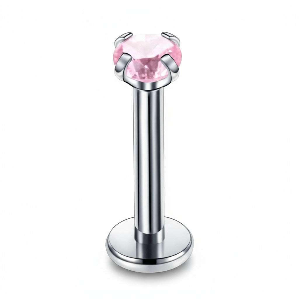 Piercing hélix couleur argent, zircon rose, 6 mm x 3 mm x 1,2 mm
