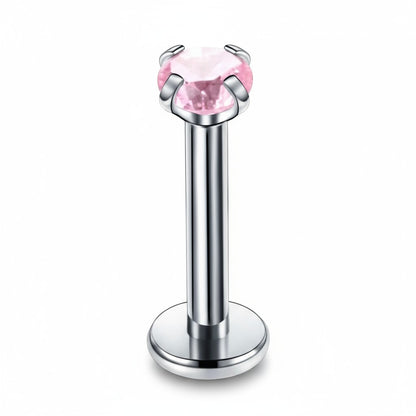 Piercing hélix couleur argent, zircon rose, 6 mm x 3 mm x 1,2 mm