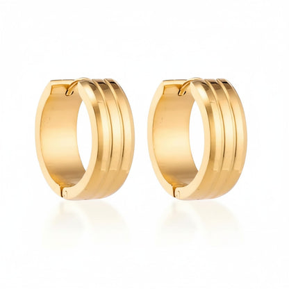 Rvs Oorringen met Dubbele Strepen goudkleur