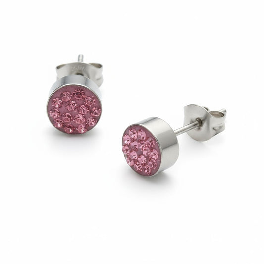 Zilverkleurige oorstekers met roze kristal – 6 mm