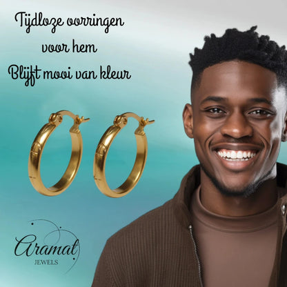 Oorringen – 20mm Creool Anker & Ster Motief RVS Goudkleur Dames