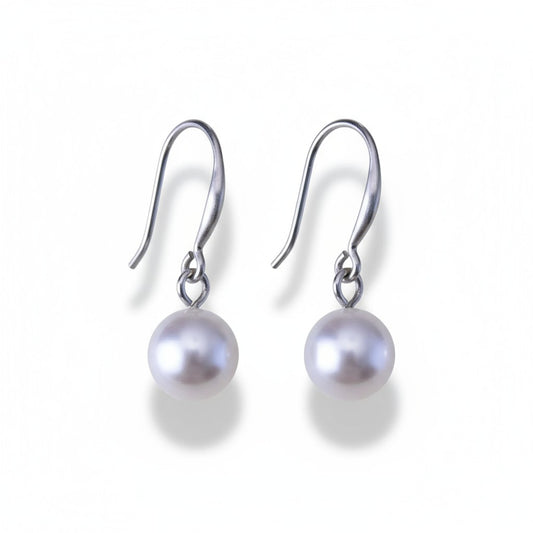 Boucles d'oreilles en acier avec perle blanche de 8 mm 