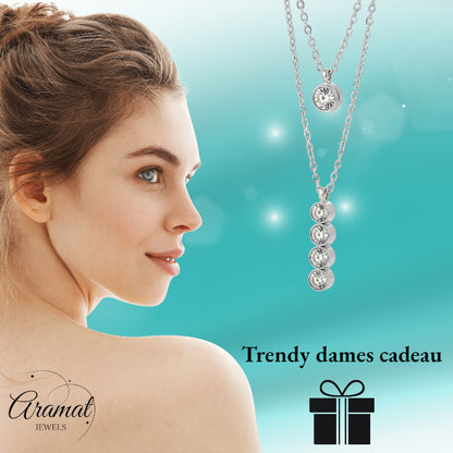 Collier double Aramat Jewels couleur argent avec zirconias