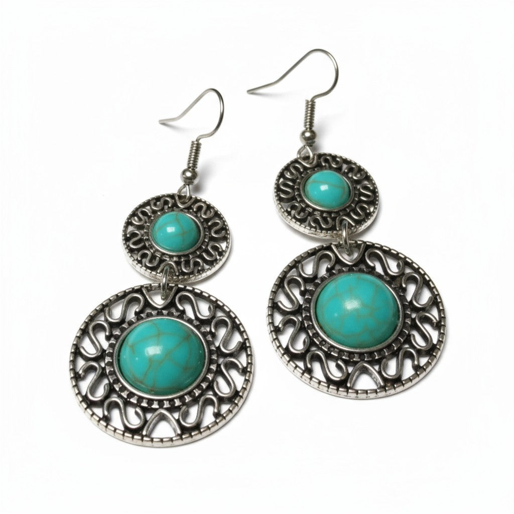 Boho Oorhangers Turquoise Steen 62mm