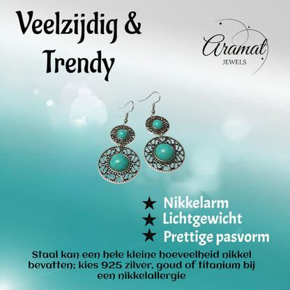 Boho Oorhangers Turquoise Steen 62mm