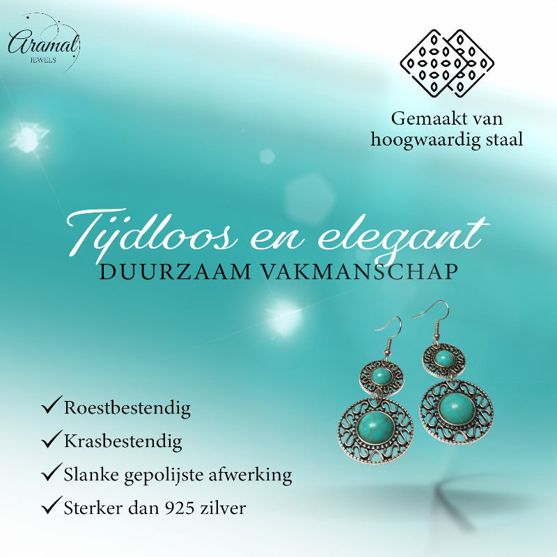 Boho Oorhangers Turquoise Steen 62mm