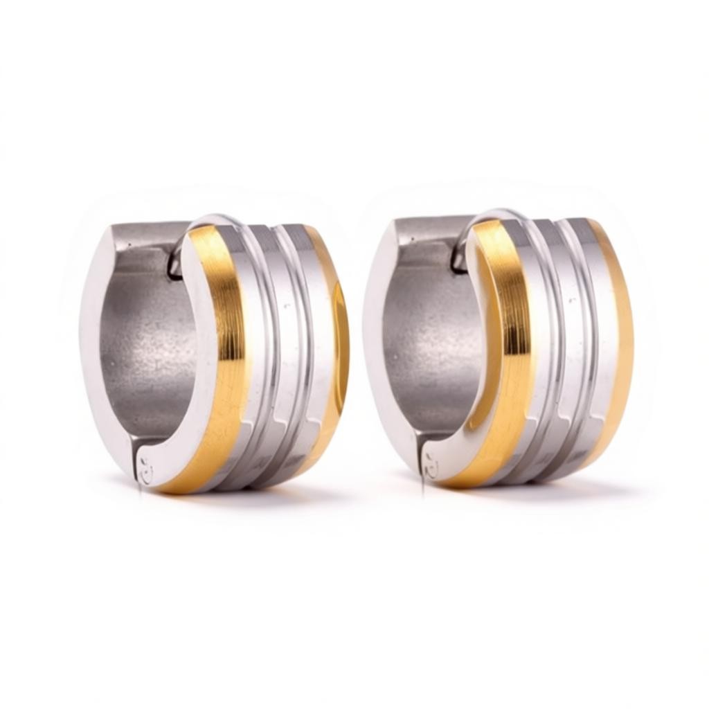 Mini boucles d'oreilles – Rayures bicolores en acier mat (13 mm)