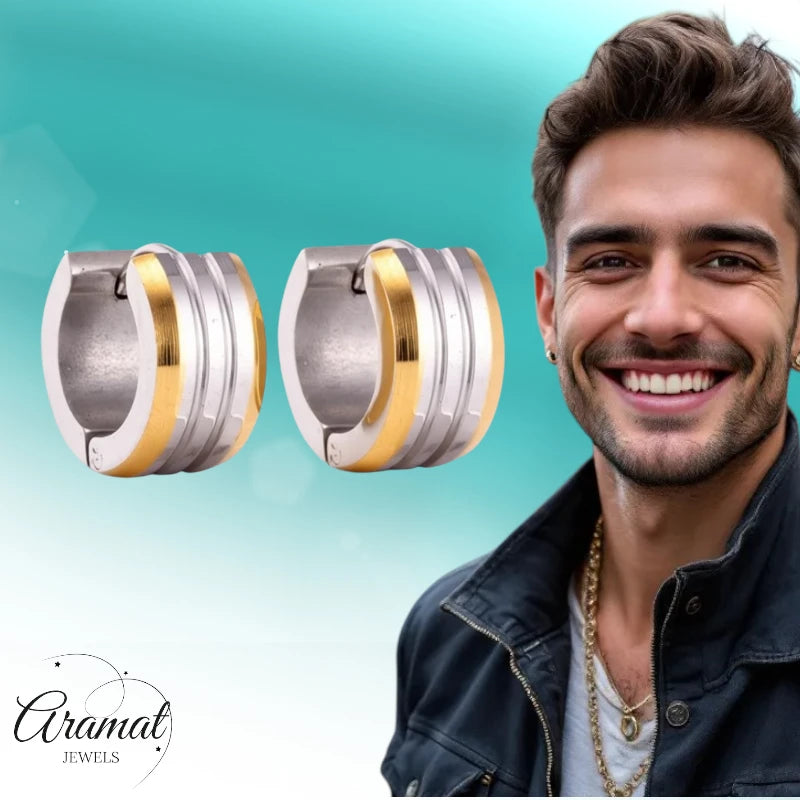 Mini boucles d'oreilles – Rayures bicolores en acier mat (13 mm)