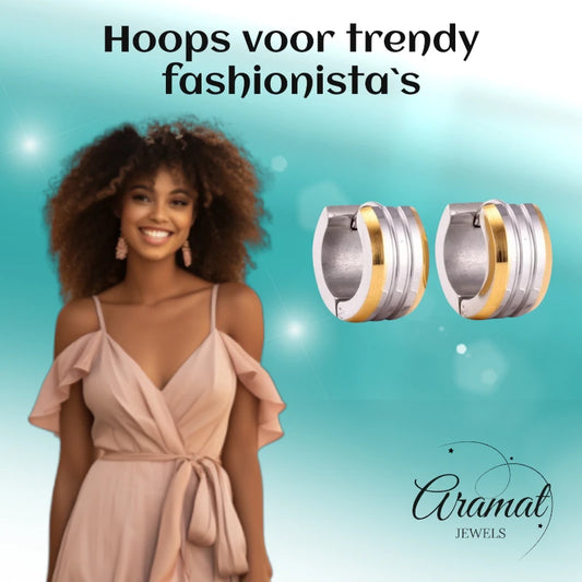 Mini boucles d'oreilles – Rayures bicolores en acier mat (13 mm)