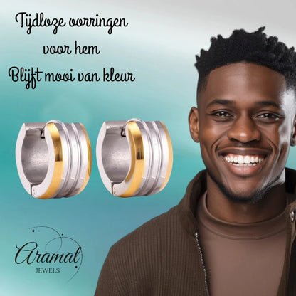 Mini boucles d'oreilles – Rayures bicolores en acier mat (13 mm)