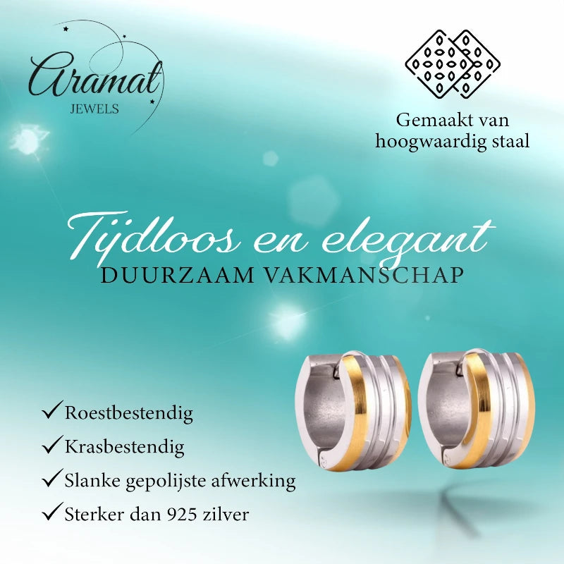 Mini boucles d'oreilles – Rayures bicolores en acier mat (13 mm)