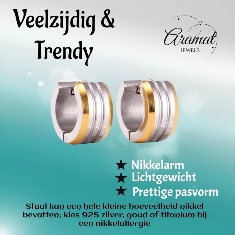 Mini boucles d'oreilles – Rayures bicolores en acier mat (13 mm)