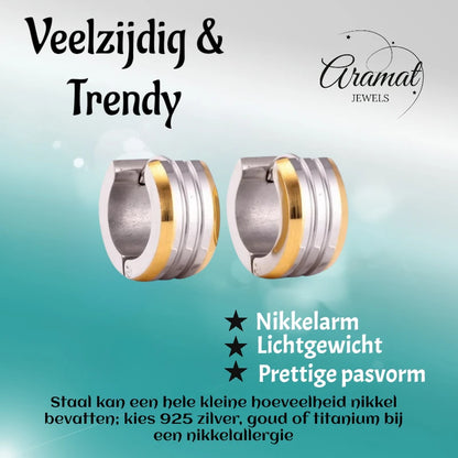 Mini boucles d'oreilles – Rayures bicolores en acier mat (13 mm)