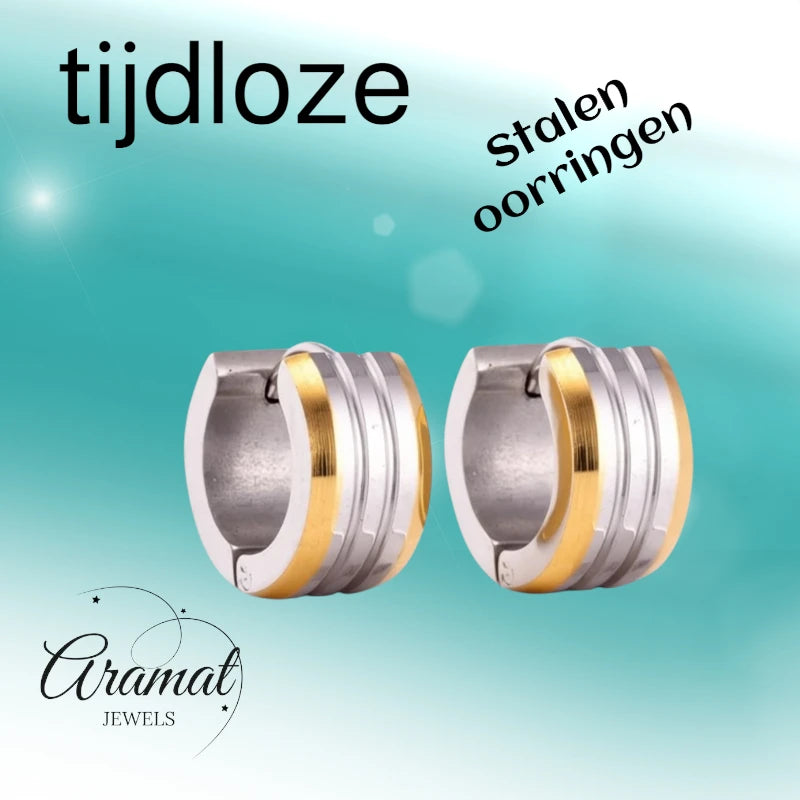 Mini boucles d'oreilles – Rayures bicolores en acier mat (13 mm)