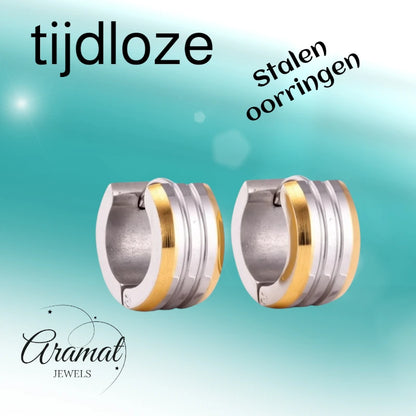 Mini boucles d'oreilles – Rayures bicolores en acier mat (13 mm)