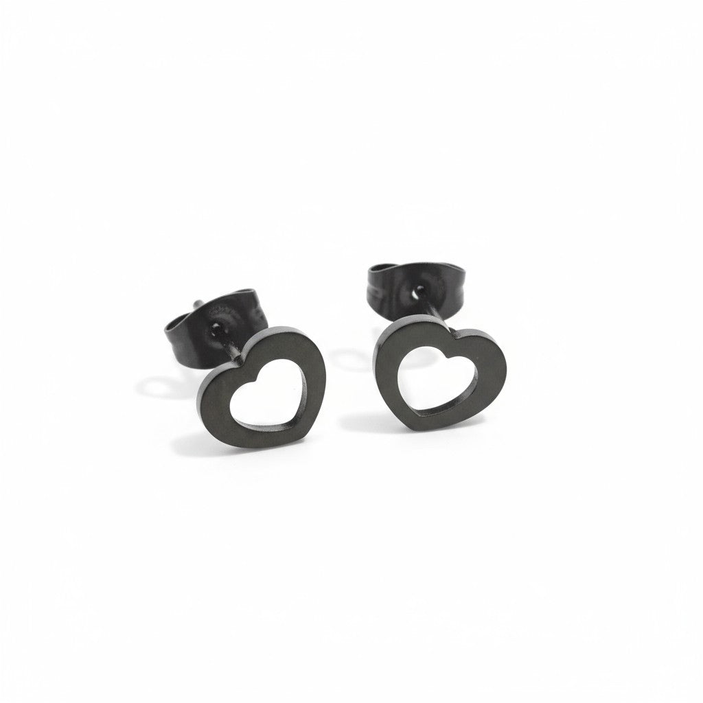Boucles d'oreilles cœur en acier inoxydable noir 9x8mm, style cool