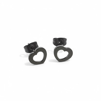 Boucles d'oreilles cœur en acier inoxydable noir 9x8mm, style cool