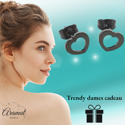 Boucles d'oreilles cœur en acier inoxydable noir 9x8mm, style cool