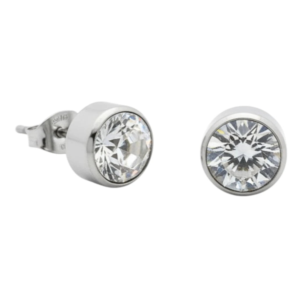 Boucles d'oreilles puces – Acier cristal transparent couleur argent (10 mm) 