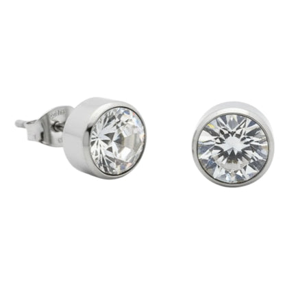 Boucles d'oreilles puces – Acier cristal transparent couleur argent (10 mm) 