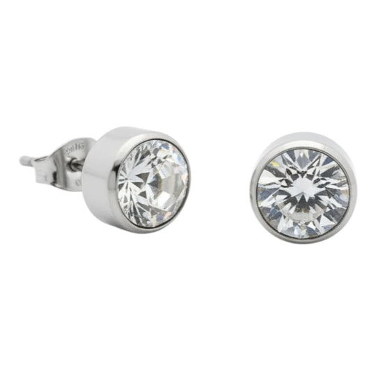 Boucles d'oreilles puces – Acier cristal transparent couleur argent (10 mm) 