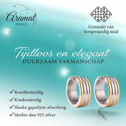 Oorringen – Staal Bicolor Drie Strepen (20mm)