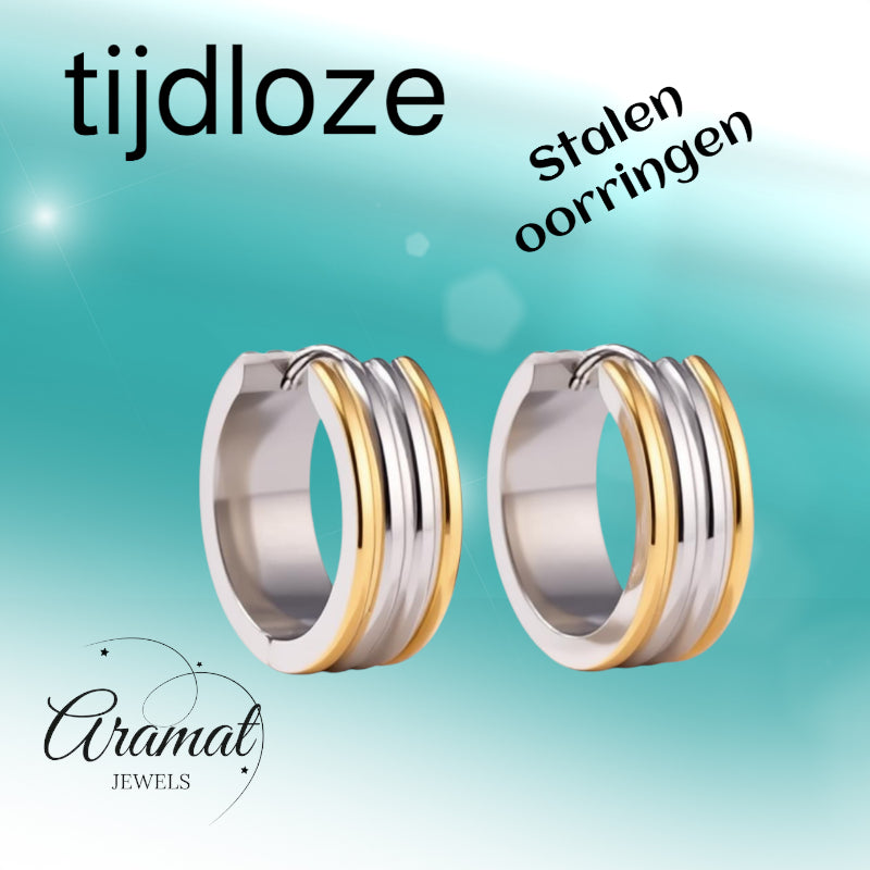 Oorringen – Staal Bicolor Drie Strepen (20mm)