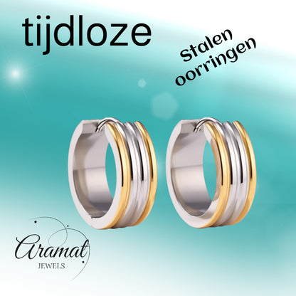 Oorringen – Staal Bicolor Drie Strepen (20mm)