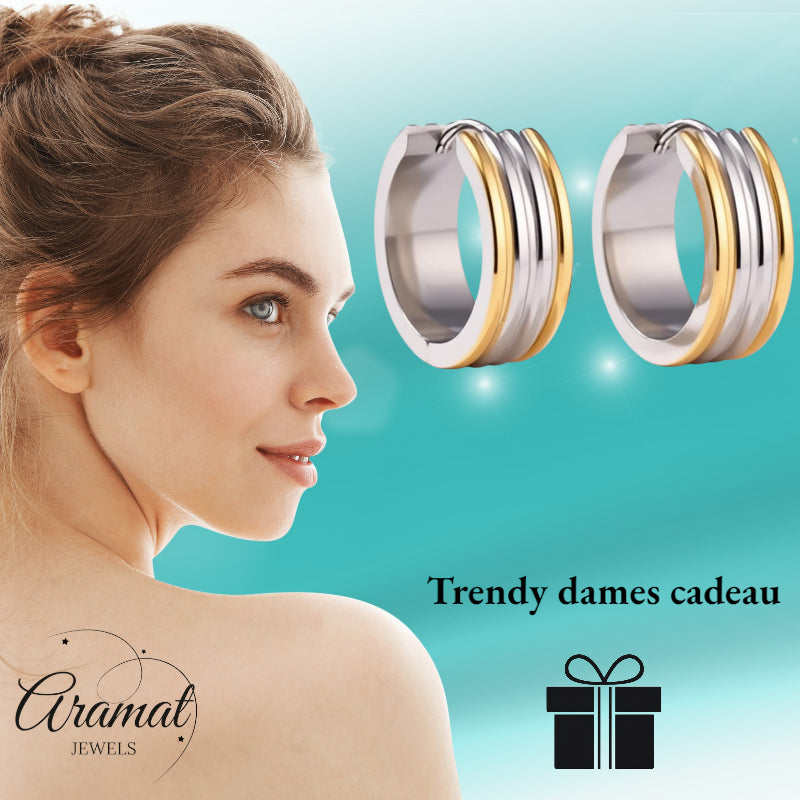 Oorringen – Staal Bicolor Drie Strepen (20mm)