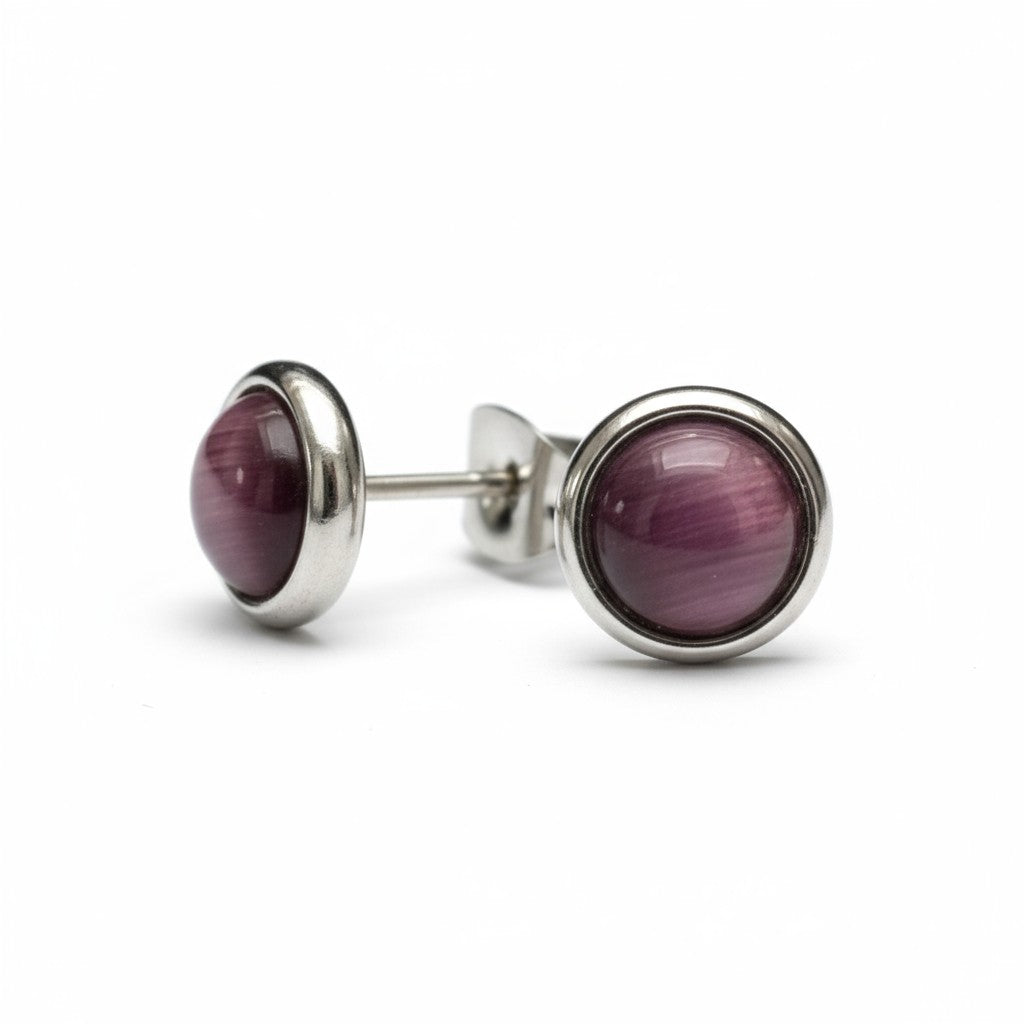 Boucles d'oreilles œil de chat en acier 8 mm – Violet