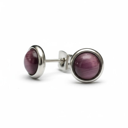Boucles d'oreilles œil de chat en acier 8 mm – Violet