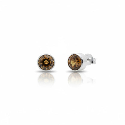 Oorstekers – Staal Kristal Bruin Zilverkleur (8mm)