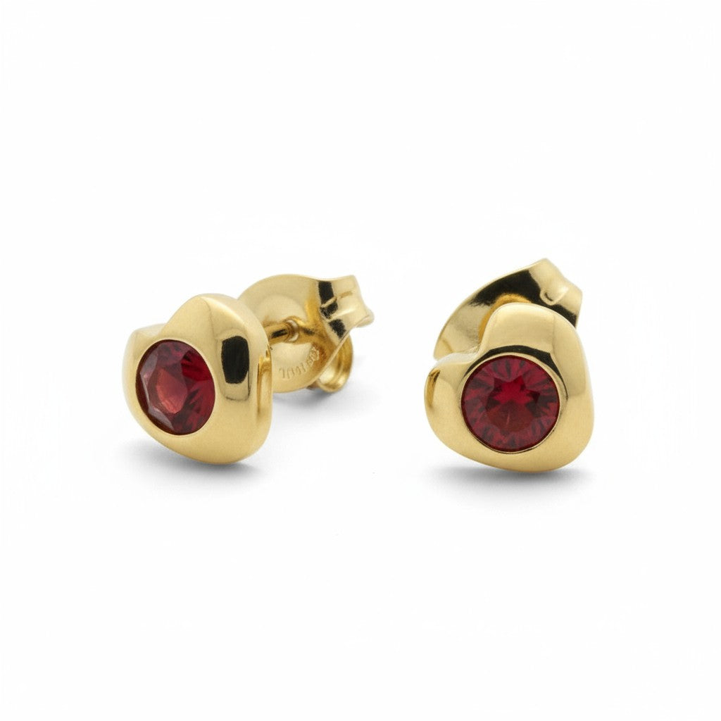 Boucles d'oreilles cœur en acier et zircon rouge