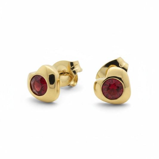 Boucles d'oreilles cœur en acier et zircon rouge