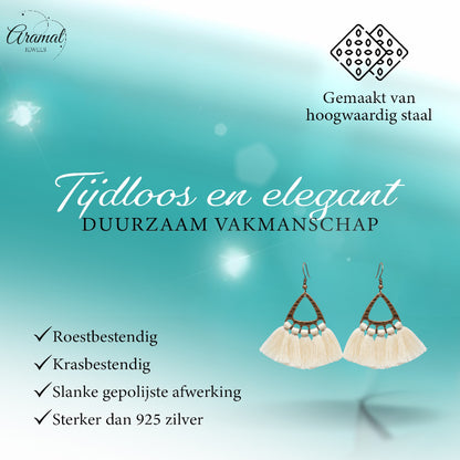 Boho Oorhangers Kwastjes Creme 55x30mm