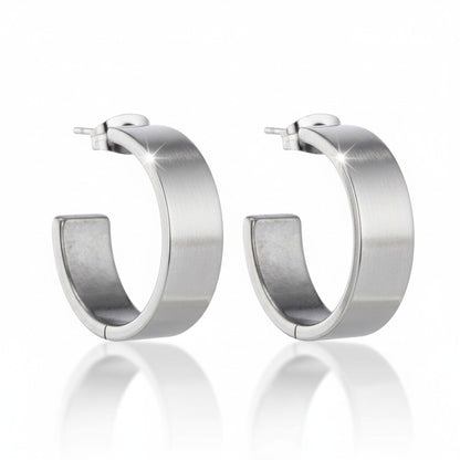 Oorbellen – 28mm Half-Hoop Glad RVS Zilverkleur Unisex