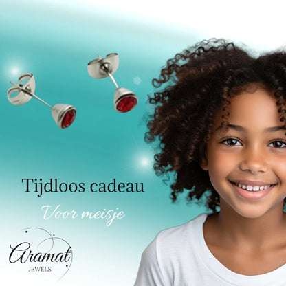 Oorbellen – Staal Kristal Rood (5mm)