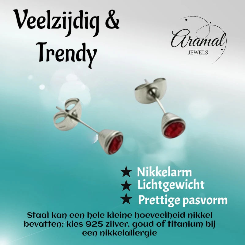 Oorbellen – Staal Kristal Rood (5mm)