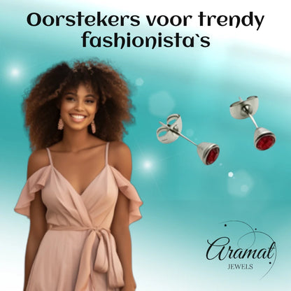 Oorbellen – Staal Kristal Rood (5mm)