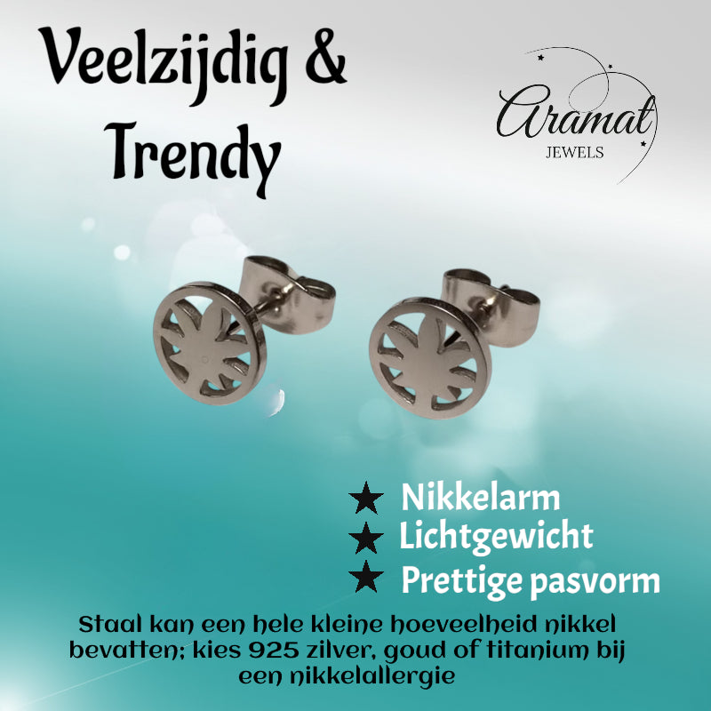 Oorbellen – RVS Weedblad (8mm) Zilverkleurig