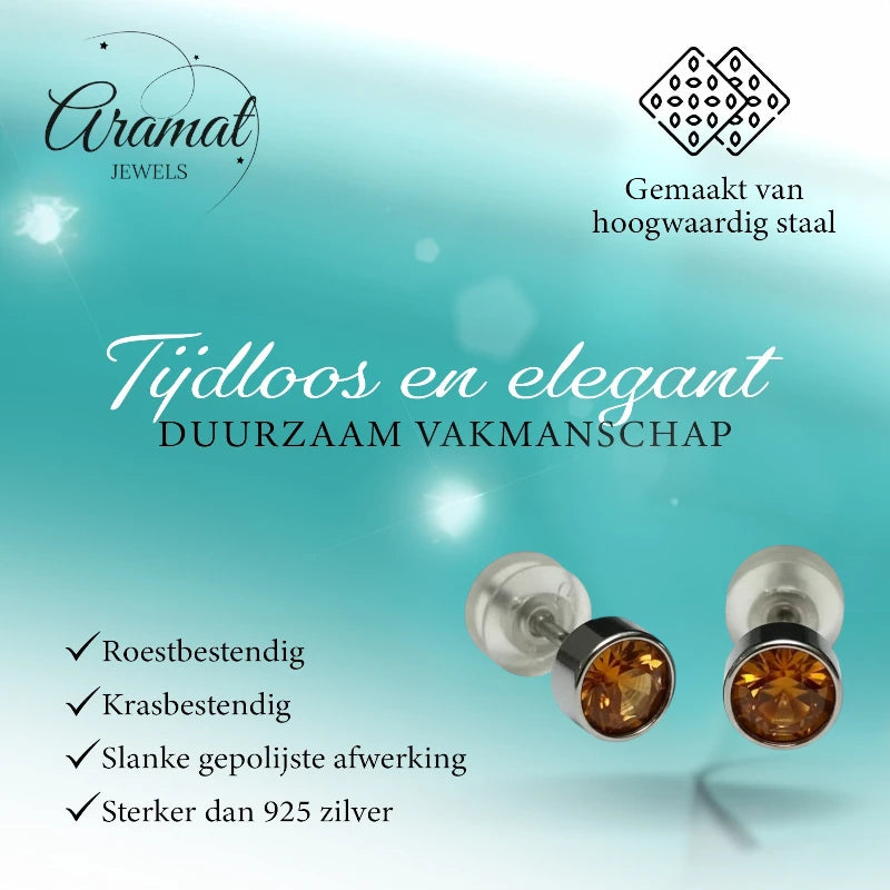 Oorstuds – Staal Kristal Topaas Bruin Zilverkleur (5mm)