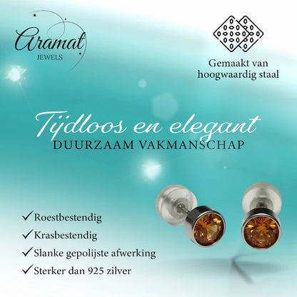 Oorstuds – Staal Kristal Topaas Bruin Zilverkleur (5mm)