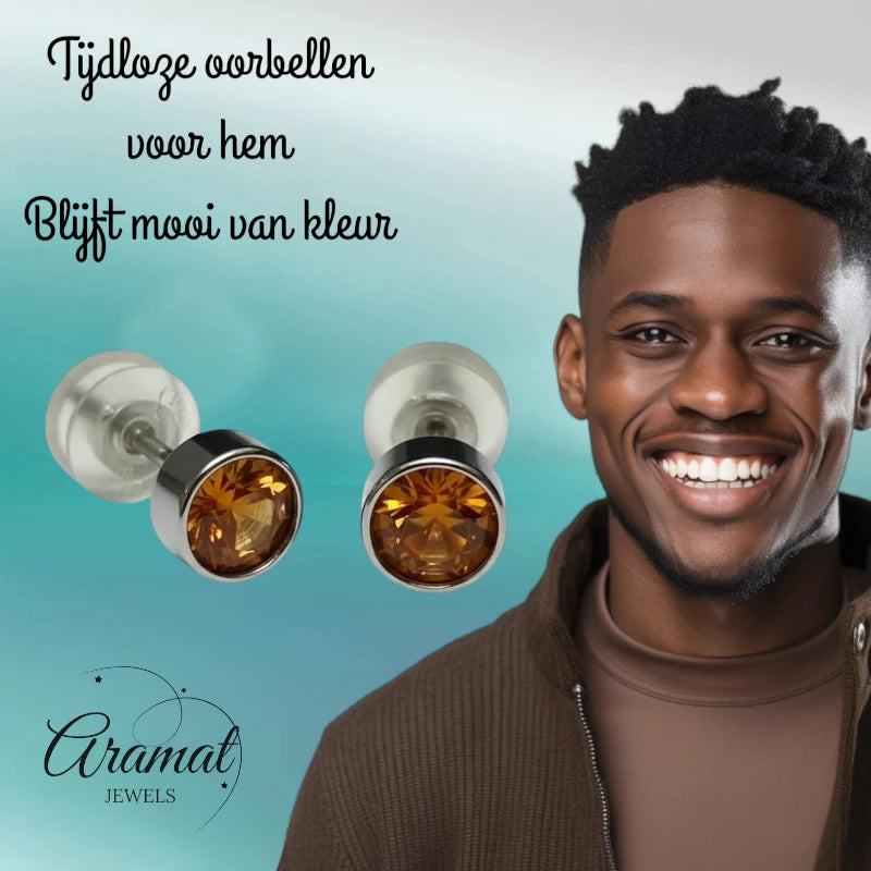 Oorstuds – Staal Kristal Topaas Bruin Zilverkleur (5mm)