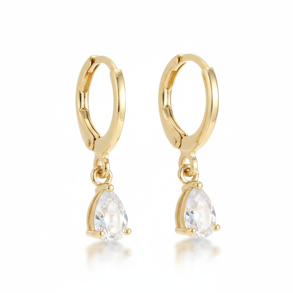 Boucles d'oreilles miniatures dorées pour fille – Zirconium transparent – ​​10 mm