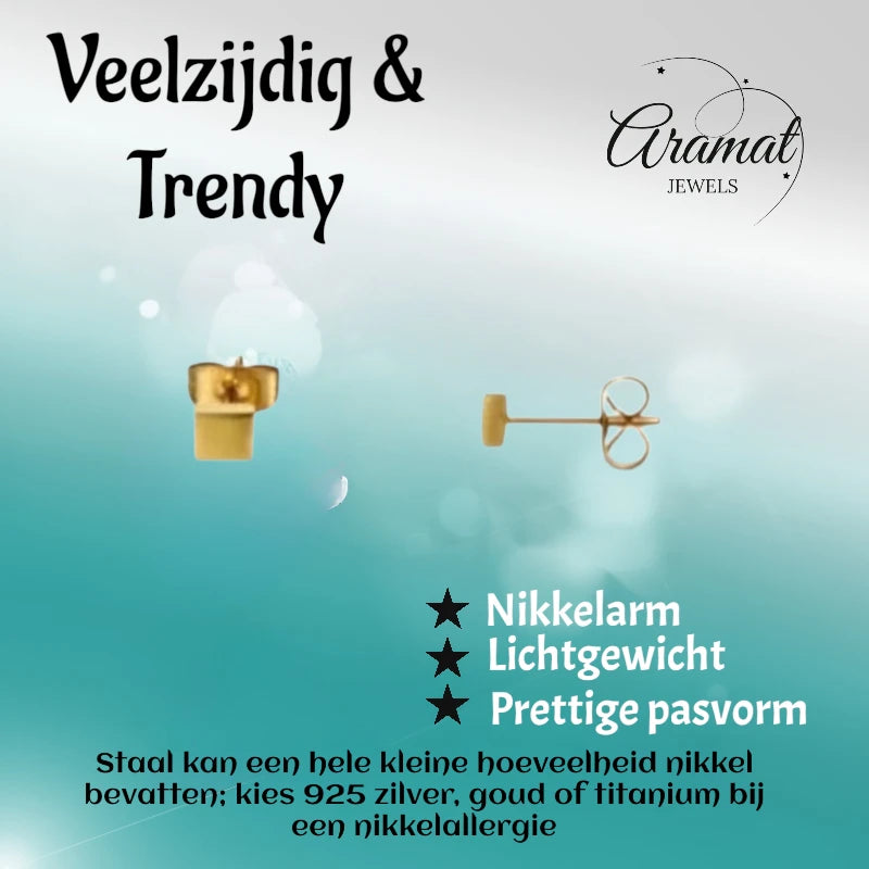 Oorstekers – Staal Vierkant Goudkleurig (3mm)