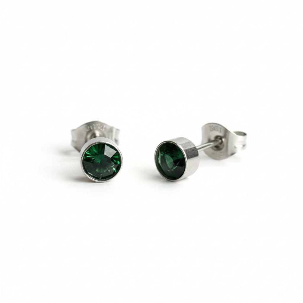 Oorstuds – Staal Kristal Groen Zilverkleur (5mm)